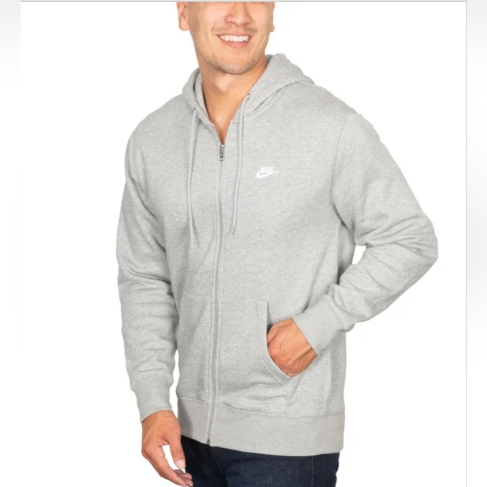 New! Nike Men’s Full Zip Club 3 Panel Hoodie Zipper Gray Color Cotton Size Large